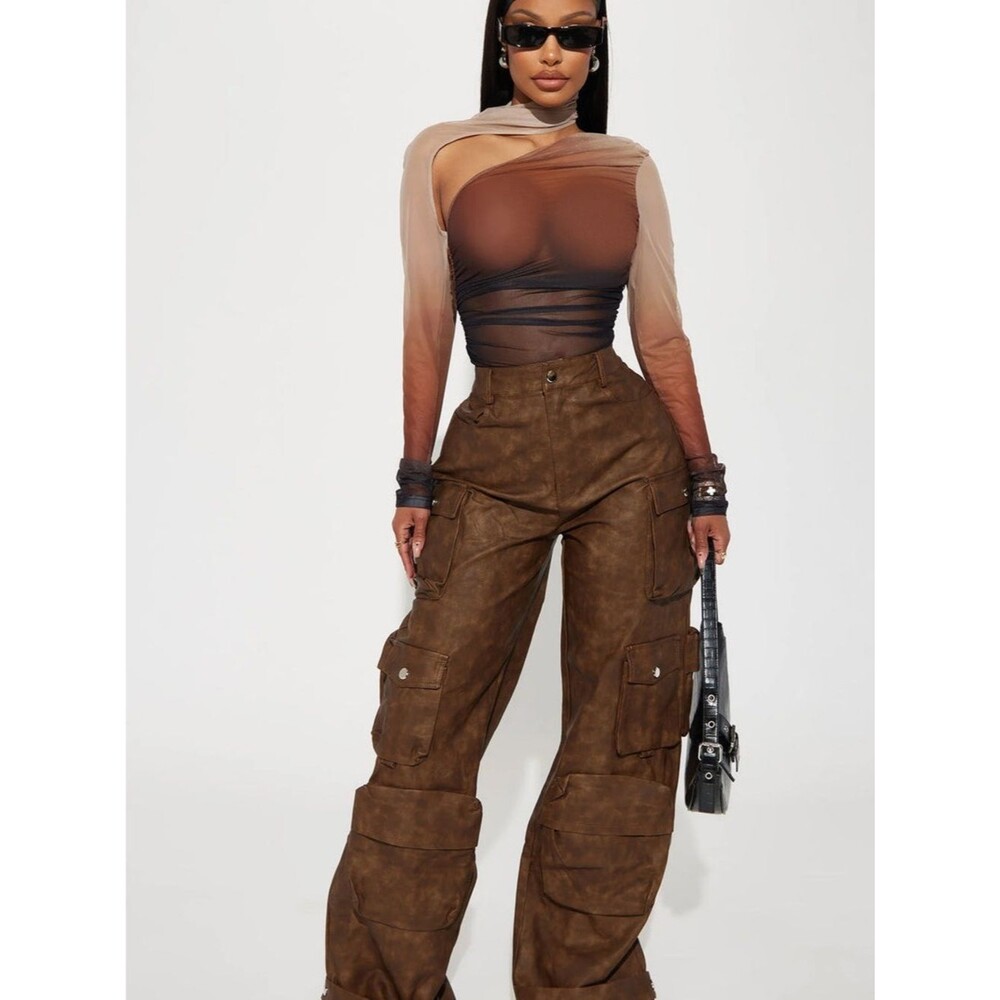 Fashion Nova Hot Take Mesh Bodysuit Brown/combo Sexy Night Club NWT Small